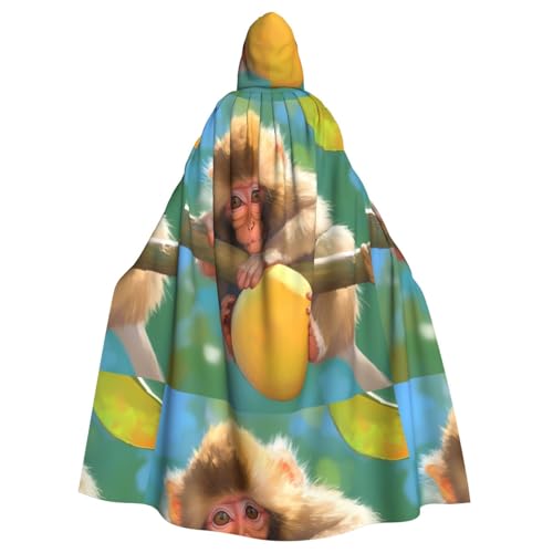 ZAQXSWCDEV Affe mit Mango-Kapuzenumhang – Allover-Print-Design, Polyester-Material, bequem und langlebig, perfekt für Halloween, Cosplay und mehr von ZAQXSWCDEV