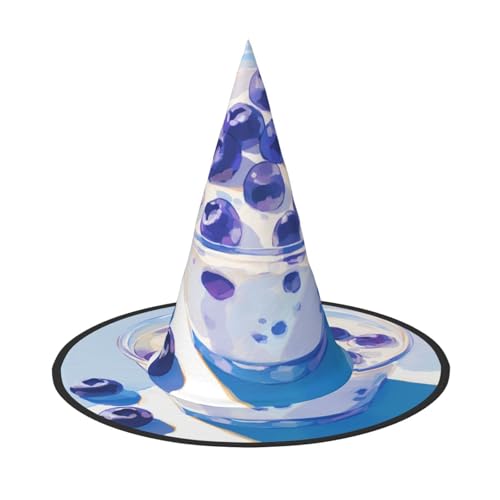 ZAQXSWCDEV Blaubeeren im Milchbecher Halloween Hut - Gruseliges Party-Kostüm-Accessoire mit Volldruck-Design - Leichter faltbarer Hexenhut für Halloween, Karneval, Maskerade & Rollenspiel-Events von ZAQXSWCDEV