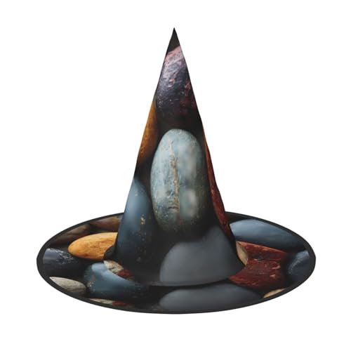 ZAQXSWCDEV Bunte Kieselsteine, Halloween-Hut – gruseliges Party-Kostüm-Accessoire mit Volldruck-Design – leichter, faltbarer Hexenhut für Halloween, Karneval, Maskerade & Rollenspiel-Events von ZAQXSWCDEV