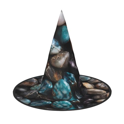 ZAQXSWCDEV Bunte Kieselsteine, Halloween-Hut – gruseliges Party-Kostüm-Accessoire mit Volldruck-Design – leichter, faltbarer Hexenhut für Halloween, Karneval, Maskerade & Rollenspiel-Events von ZAQXSWCDEV
