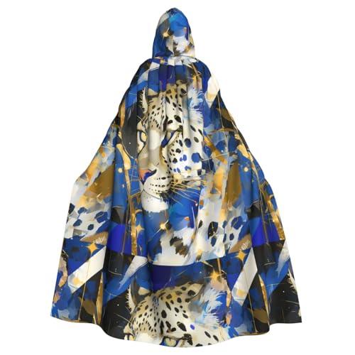 ZAQXSWCDEV Bunter Leoparden-Kapuzenumhang – Allover-Druck-Design, Polyester-Material, bequem und langlebig, perfekt für Halloween, Cosplay und mehr von ZAQXSWCDEV