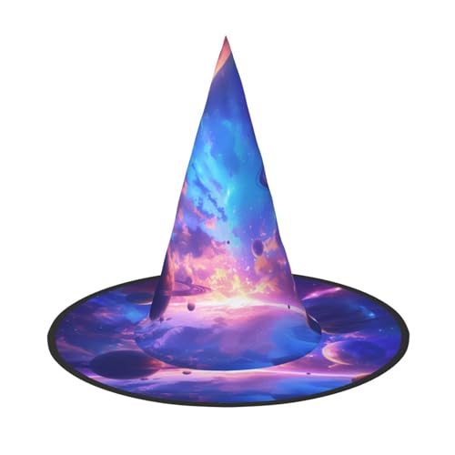 ZAQXSWCDEV Bunter Planet Halloween Hut - Gruseliges Party-Kostüm-Accessoire mit Volldruck-Design - Leichter faltbarer Hexenhut für Halloween, Karneval, Maskerade & Rollenspiel-Events von ZAQXSWCDEV