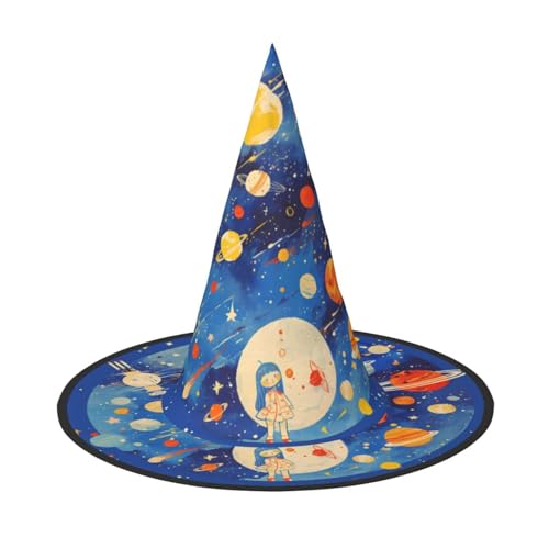 ZAQXSWCDEV Bunter Planet Halloween Hut - Gruseliges Party-Kostüm-Accessoire mit Volldruck-Design - Leichter faltbarer Hexenhut für Halloween, Karneval, Maskerade & Rollenspiel-Events von ZAQXSWCDEV