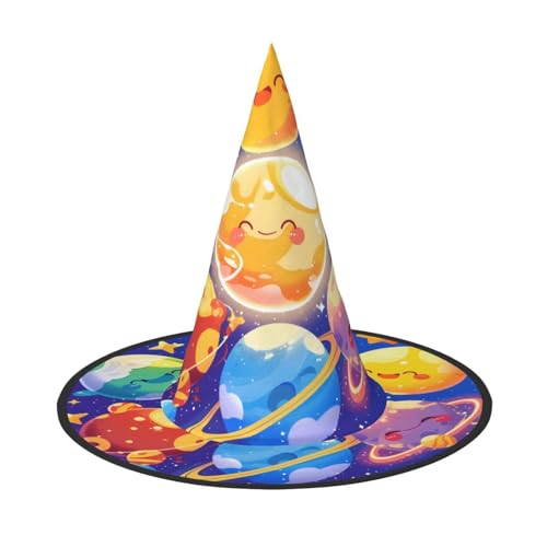 ZAQXSWCDEV Bunter Planet Halloween Hut - Gruseliges Party-Kostüm-Accessoire mit Volldruck-Design - Leichter faltbarer Hexenhut für Halloween, Karneval, Maskerade & Rollenspiel-Events von ZAQXSWCDEV