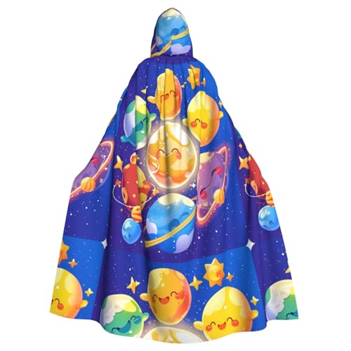 ZAQXSWCDEV Bunter Planet-Kapuzenumhang – Allover-Druck-Design, Polyester-Material, bequem und langlebig, perfekt für Halloween, Cosplay und mehr von ZAQXSWCDEV