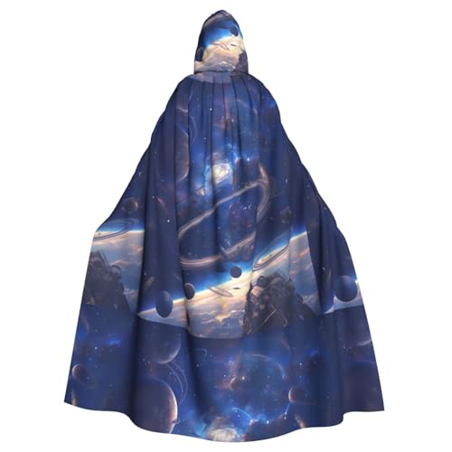 ZAQXSWCDEV Bunter Planet-Kapuzenumhang – Allover-Druck-Design, Polyester-Material, bequem und langlebig, perfekt für Halloween, Cosplay und mehr von ZAQXSWCDEV