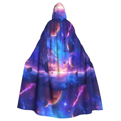 ZAQXSWCDEV Bunter Planet-Kapuzenumhang – Allover-Druck-Design, Polyester-Material, bequem und langlebig, perfekt für Halloween, Cosplay und mehr von ZAQXSWCDEV