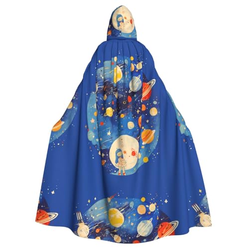 ZAQXSWCDEV Bunter Planet-Kapuzenumhang – Allover-Druck-Design, Polyester-Material, bequem und langlebig, perfekt für Halloween, Cosplay und mehr von ZAQXSWCDEV