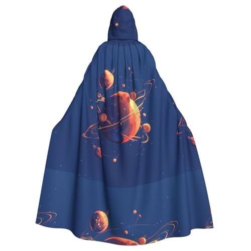 ZAQXSWCDEV Bunter Planet-Kapuzenumhang – Allover-Druck-Design, Polyester-Material, bequem und langlebig, perfekt für Halloween, Cosplay und mehr von ZAQXSWCDEV