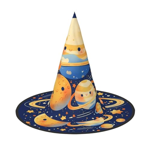 ZAQXSWCDEV Cartoon Planet Halloween Hut - Gruseliges Party-Kostüm-Zubehör mit Volldruck-Design - Leichter faltbarer Hexenhut für Halloween, Karneval, Maskerade & Rollenspiel-Events von ZAQXSWCDEV