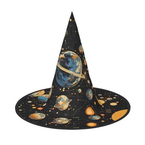 ZAQXSWCDEV Cartoon Planet Halloween Hut - Gruseliges Party-Kostüm-Zubehör mit Volldruck-Design - Leichter faltbarer Hexenhut für Halloween, Karneval, Maskerade & Rollenspiel-Events von ZAQXSWCDEV
