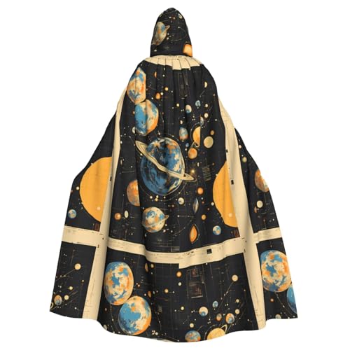 ZAQXSWCDEV Cartoon Planet Kapuzenumhang – Allover-Druck-Design, Polyester-Material, bequem und langlebig, perfekt für Halloween, Cosplay und mehr von ZAQXSWCDEV