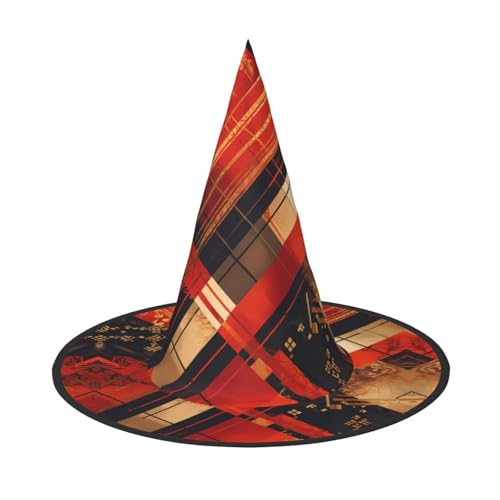 ZAQXSWCDEV Cross Grid Halloween Hut - Gruseliges Party-Kostüm-Accessoire mit Volldruck-Design - Leichter faltbarer Hexenhut für Halloween, Karneval, Maskerade & Rollenspiel-Events von ZAQXSWCDEV