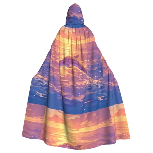 ZAQXSWCDEV Delfin-Kapuzenumhang – Allover-Print-Design, Polyester-Material, bequem und langlebig, perfekt für Halloween, Cosplay und mehr von ZAQXSWCDEV