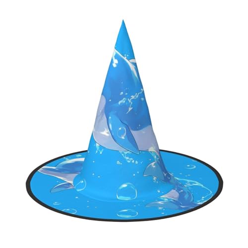 ZAQXSWCDEV Dolphin Halloween Hut - Gruseliges Party-Kostüm-Accessoire mit Volldruck-Design - Leichter faltbarer Hexenhut für Halloween, Karneval, Maskerade & Rollenspiel-Events von ZAQXSWCDEV