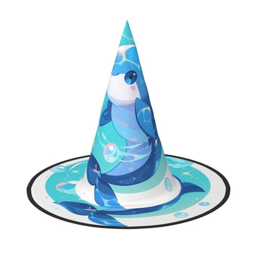 ZAQXSWCDEV Dolphin Halloween Hut - Gruseliges Party-Kostüm-Accessoire mit Volldruck-Design - Leichter faltbarer Hexenhut für Halloween, Karneval, Maskerade & Rollenspiel-Events von ZAQXSWCDEV