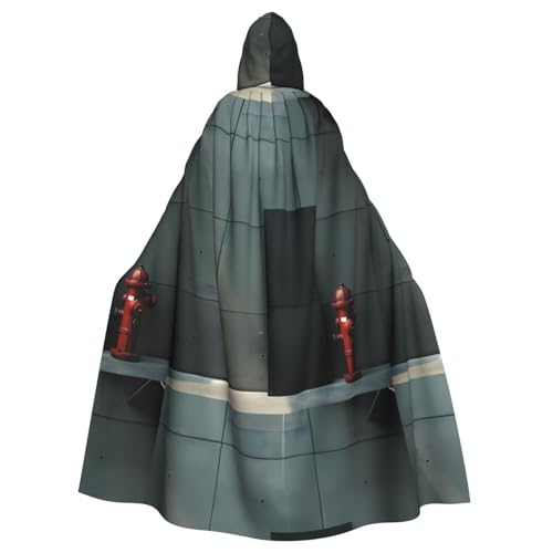 ZAQXSWCDEV Feuerhydrant Kapuzenumhang – Allover-Print-Design, Polyester-Material, bequem und langlebig, perfekt für Halloween, Cosplay und mehr von ZAQXSWCDEV