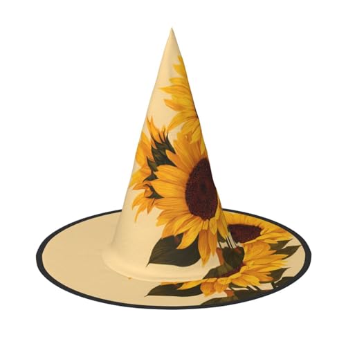 ZAQXSWCDEV Gelbe Blumen Halloween Hut - Gruseliges Party-Kostüm-Accessoire mit Volldruck-Design - Leichter faltbarer Hexenhut für Halloween, Karneval, Maskerade & Rollenspiel-Veranstaltungen von ZAQXSWCDEV
