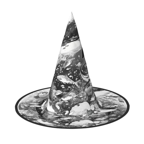 ZAQXSWCDEV Hai Halloween Hut - Gruseliges Party-Kostüm-Accessoire mit Volldruck-Design - Leichter faltbarer Hexenhut für Halloween, Karneval, Maskerade & Rollenspiel-Events von ZAQXSWCDEV