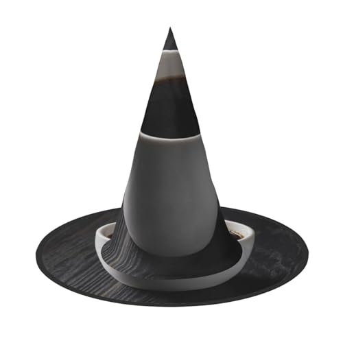 ZAQXSWCDEV Kaffee auf dem Tisch Halloween Hut - Gruseliges Party-Kostüm-Accessoire mit Volldruck-Design - Leichter faltbarer Hexenhut für Halloween, Karneval, Maskerade & Rollenspiel-Events von ZAQXSWCDEV