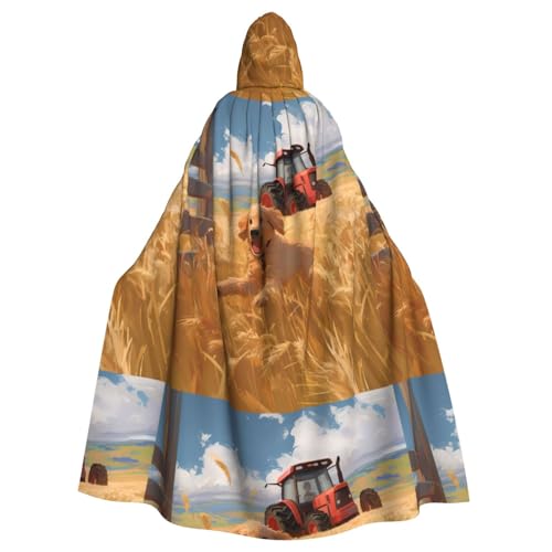 ZAQXSWCDEV Kapuzenumhang für Hunde, die auf den Feldern laufen – Allover-Print-Design, Polyester-Material, bequem und langlebig, perfekt für Halloween, Cosplay und mehr von ZAQXSWCDEV