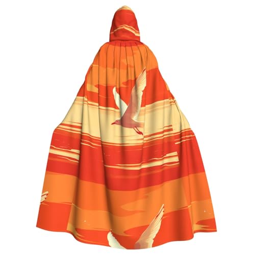 ZAQXSWCDEV Kapuzenumhang mit Möwen unter dem Sonnenuntergang – Allover-Druck-Design, Polyester-Material, bequem und langlebig, perfekt für Halloween, Cosplay und mehr von ZAQXSWCDEV
