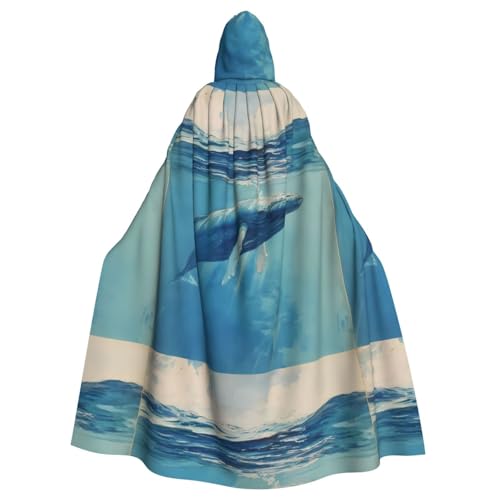 ZAQXSWCDEV Kapuzenumhang mit Walen im Meer, Allover-Druck-Design, Polyester-Material, bequem und langlebig, perfekt für Halloween, Cosplay und mehr von ZAQXSWCDEV