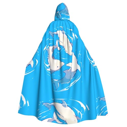 ZAQXSWCDEV Kapuzenumhang mit drei Delfinen (2) – Allover-Druck-Design, Polyester-Material, bequem und langlebig, perfekt für Halloween, Cosplay und mehr von ZAQXSWCDEV