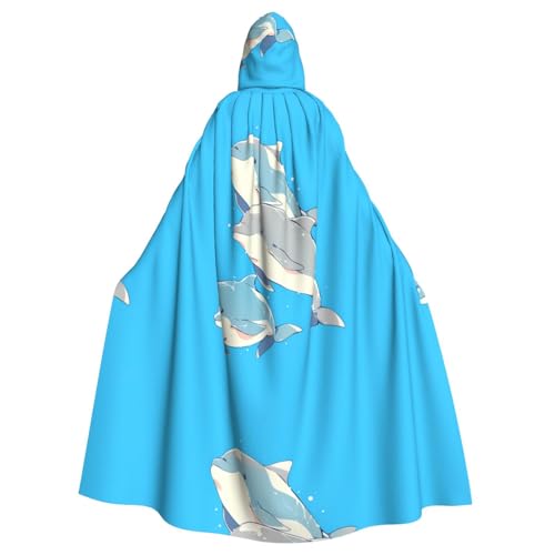 ZAQXSWCDEV Kapuzenumhang mit drei Delfinen (6) – Allover-Druck-Design, Polyester-Material, bequem und langlebig, perfekt für Halloween, Cosplay und mehr von ZAQXSWCDEV