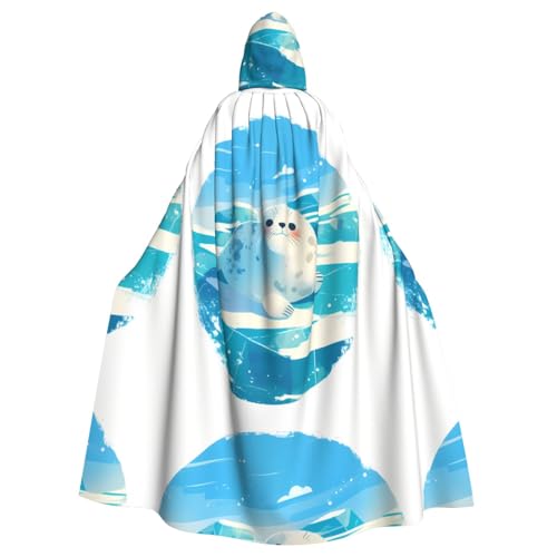 ZAQXSWCDEV Kapuzenumhang mit süßem Siegel: Allover-Druck-Design, Polyester-Material, bequem und langlebig, perfekt für Halloween, Cosplay und mehr von ZAQXSWCDEV