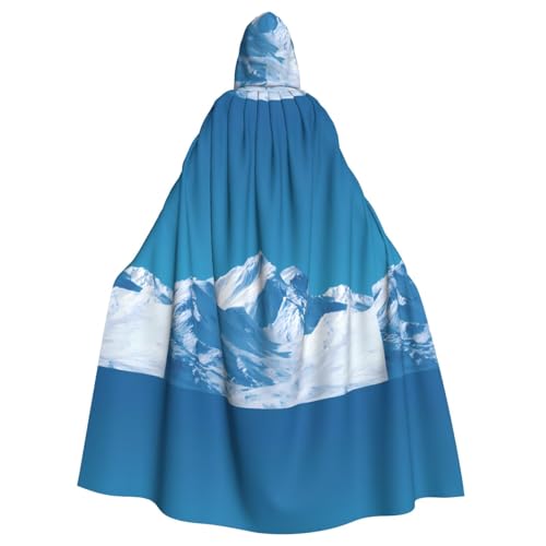 ZAQXSWCDEV Kapuzenumhang mit weißen Schneebedeckten Bergen – Allover-Druck-Design, Polyester-Material, bequem und langlebig, perfekt für Halloween, Cosplay und mehr von ZAQXSWCDEV