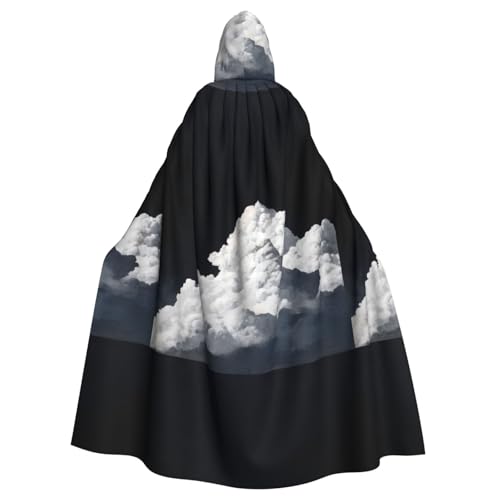ZAQXSWCDEV Kapuzenumhang mit weißer Wolke – Allover-Druck-Design, Polyester-Material, bequem und langlebig, perfekt für Halloween, Cosplay und mehr von ZAQXSWCDEV