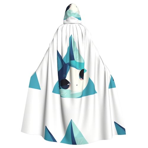 ZAQXSWCDEV Katzen-Kapuzenumhang mit geometrischer Form – Allover-Druck-Design, Polyester-Material, bequem und langlebig, perfekt für Halloween, Cosplay und mehr von ZAQXSWCDEV