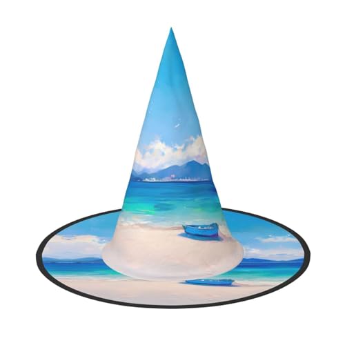 ZAQXSWCDEV Kleines Boot am Meer Halloween Hut - Gruseliges Party-Kostüm-Accessoire mit Volldruck-Design - Leichter faltbarer Hexenhut für Halloween, Karneval, Maskerade & Rollenspiel-Events von ZAQXSWCDEV