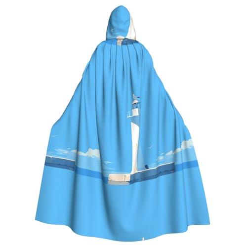 ZAQXSWCDEV Leuchtturm-Kapuzenumhang – Allover-Print-Design, Polyester-Material, bequem und langlebig, perfekt für Halloween, Cosplay und mehr von ZAQXSWCDEV