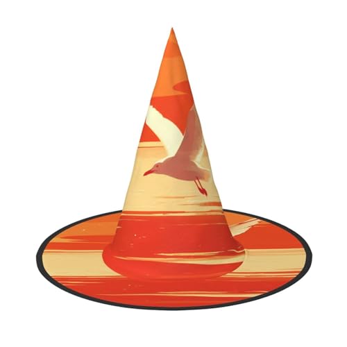 ZAQXSWCDEV Möwen unter dem Sonnenuntergang Halloween Hut - Gruseliges Party-Kostüm-Accessoire mit Volldruck-Design - Leichter faltbarer Hexenhut für Halloween, Karneval, Maskerade & Rollenspiel-Events von ZAQXSWCDEV