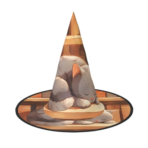 ZAQXSWCDEV Niedliche Katze Halloween Hut - Gruseliges Party-Kostüm-Zubehör mit Volldruck-Design - Leichter faltbarer Hexenhut für Halloween, Karneval, Maskerade & Rollenspiel-Events von ZAQXSWCDEV