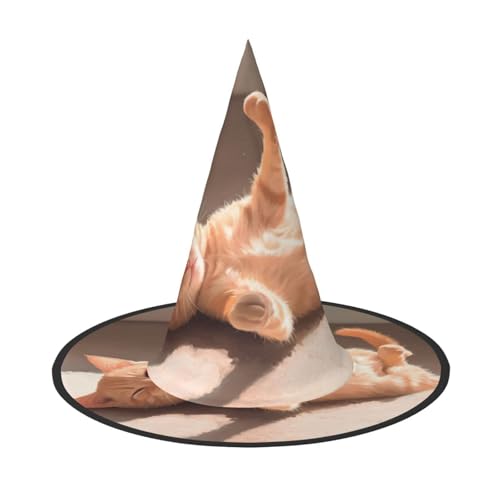 ZAQXSWCDEV Niedliche Katze Halloween Hut - Gruseliges Party-Kostüm-Zubehör mit Volldruck-Design - Leichter faltbarer Hexenhut für Halloween, Karneval, Maskerade & Rollenspiel-Events von ZAQXSWCDEV