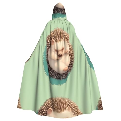 ZAQXSWCDEV Niedlicher Igel-Kapuzenumhang – Allover-Druck-Design, Polyester-Material, bequem und langlebig, perfekt für Halloween, Cosplay und mehr von ZAQXSWCDEV