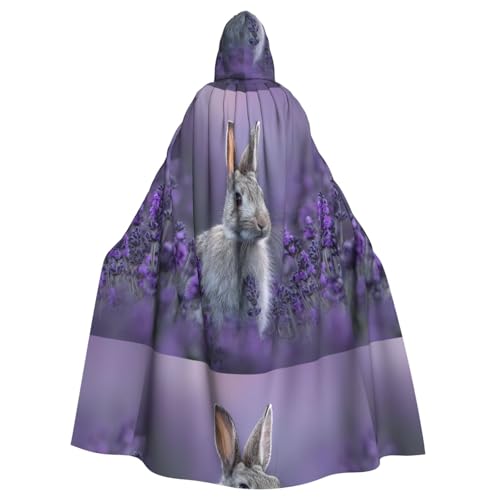 ZAQXSWCDEV Niedlicher Kaninchen-Kapuzenumhang – Allover-Druck-Design, Polyester-Material, bequem und langlebig, perfekt für Halloween, Cosplay und mehr von ZAQXSWCDEV