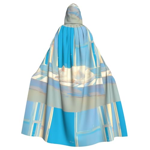 ZAQXSWCDEV Niedlicher Katzen-Kapuzenumhang – Allover-Druck-Design, Polyester-Material, bequem und langlebig, perfekt für Halloween, Cosplay und mehr von ZAQXSWCDEV