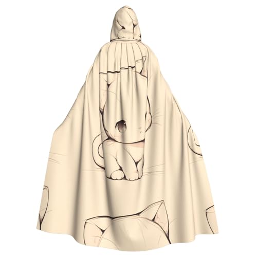 ZAQXSWCDEV Niedlicher Katzen-Kapuzenumhang – Allover-Druck-Design, Polyester-Material, bequem und langlebig, perfekt für Halloween, Cosplay und mehr von ZAQXSWCDEV