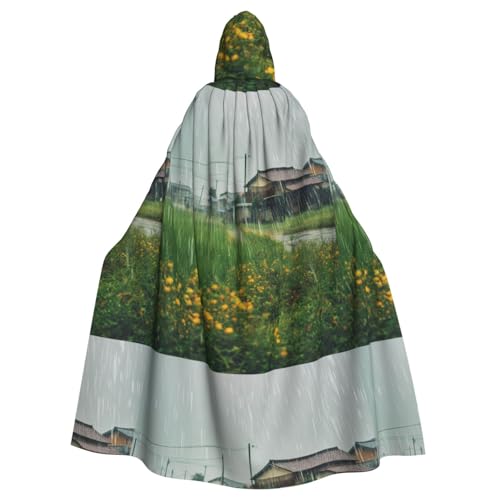 ZAQXSWCDEV Rural Scenery Kapuzenumhang – Allover-Print-Design, Polyester-Material, bequem und langlebig, perfekt für Halloween, Cosplay und mehr von ZAQXSWCDEV