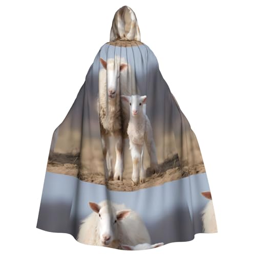 ZAQXSWCDEV Schaf-Kapuzenumhang – Allover-Print-Design, Polyester-Material, bequem und langlebig, perfekt für Halloween, Cosplay und mehr von ZAQXSWCDEV