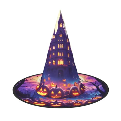 ZAQXSWCDEV Schloss und Krähe Halloween Hut - Gruseliges Party-Kostüm-Accessoire mit Volldruck-Design - Leichter faltbarer Hexenhut für Halloween, Karneval, Maskerade & Rollenspiel-Events von ZAQXSWCDEV