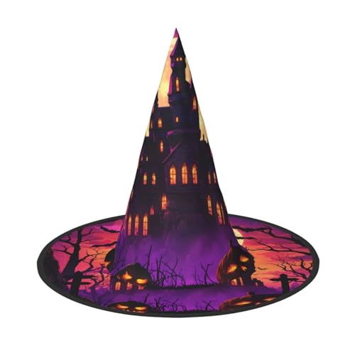 ZAQXSWCDEV Schloss und Krähe Halloween Hut - Gruseliges Party-Kostüm-Accessoire mit Volldruck-Design - Leichter faltbarer Hexenhut für Halloween, Karneval, Maskerade & Rollenspiel-Events von ZAQXSWCDEV