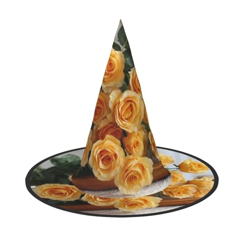 ZAQXSWCDEV Schöne Rosen Halloween Hut - Gruseliges Partykostüm-Accessoire mit Volldruck-Design - Leichter faltbarer Hexenhut für Halloween, Karneval, Maskerade & Rollenspiel-Events von ZAQXSWCDEV