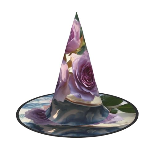 ZAQXSWCDEV Schöne Rosen Halloween Hut - Gruseliges Partykostüm-Accessoire mit Volldruck-Design - Leichter faltbarer Hexenhut für Halloween, Karneval, Maskerade & Rollenspiel-Events von ZAQXSWCDEV