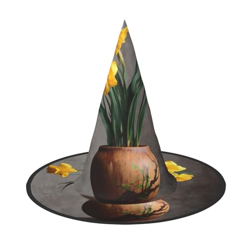 ZAQXSWCDEV Schöner Blumen-Halloween-Hut - Gruseliges Party-Kostüm-Accessoire mit Volldruck-Design - Leichter faltbarer Hexenhut für Halloween, Karneval, Maskerade & Rollenspiel-Veranstaltungen von ZAQXSWCDEV
