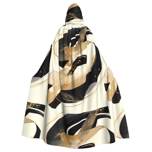 ZAQXSWCDEV Schwarz und Gold verflochtener Kapuzenumhang – Allover-Druck-Design, Polyester-Material, bequem und langlebig, perfekt für Halloween, Cosplay und mehr von ZAQXSWCDEV
